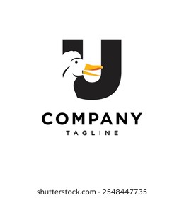 Letter U Crested Duck Logo Icon Vector