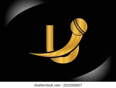 Letter U Cricket Logo Concept With Moving Cricket Ball Icon. Cricket Sports Logotype Symbol Vector Template Design.