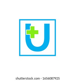 Logo de la Carta U cruzada más, logotipo de atención médica