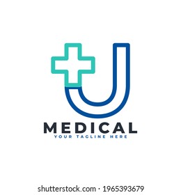 Letter U cross plus logo. Linear Style. Usable for Business, Science, Healthcare, Medical, Hospital and Nature Logos.