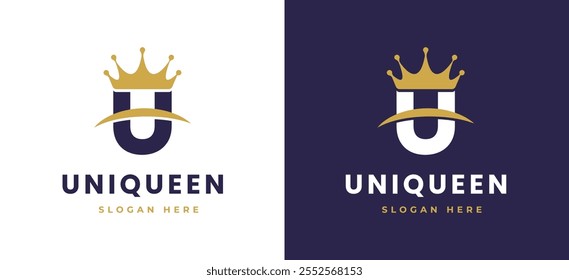 Letter U with Crown Logo Design Concept. Initial U with Monarch Symbol Elegant Monogram with Royal Symbol for Luxury and Premium Branding. U Alphabet Logo Vector Illustration