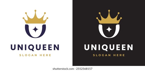 Letra U con el concepto de diseño de logotipo de corona. U inicial con monograma elegante del símbolo del monarca con el símbolo real para el lujo y la marca de Premium. Ilustración vectorial del logotipo del alfabeto de U