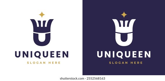 Letter U with Crown Logo Design Concept. Initial U with Monarch Symbol Elegant Monogram with Royal Symbol for Luxury and Premium Branding. U Alphabet Logo Vector Illustration