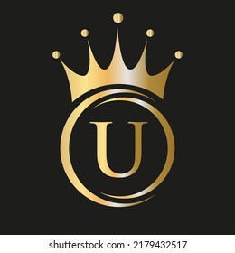 Letter U Crown Logo. Royal Crown Logo for Spa, Yoga, Beauty, Fashion, Star, Elegant, Luxury Sign
