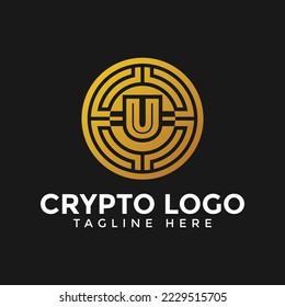 Letter U crypto logo, crypto coin business website logo vector