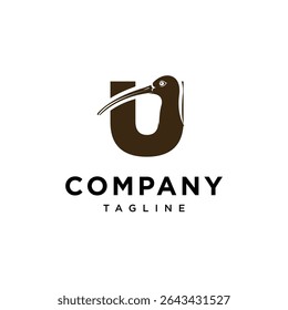 Letter U Curlew bird Logo Icon Vector