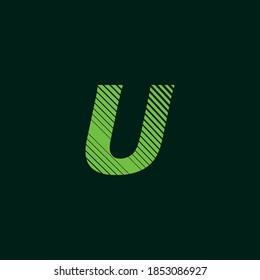 letter U cursive texture in green color with slanted lines, speed and movement