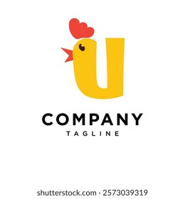 Letter U Cute Chicken Logo Icon Vector