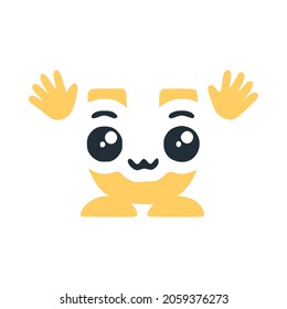 Letter U cute kawaii character with hands, funny emoticon vector clip art.