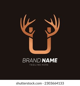 Letter U Deer Antlers Logo Design Vector Icon Graphic Illustration