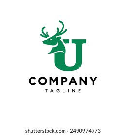 Letter U Deer Head Logo Icon Vector