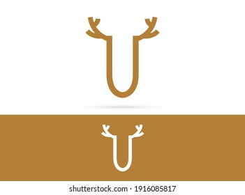 Letter U deer logo design. Vector combination of animals and letter