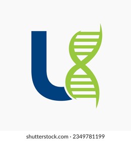 Letra U Concepto De Diseño De Logotipo De ADN Con Icono De Células De ADN. Símbolo de atención médica