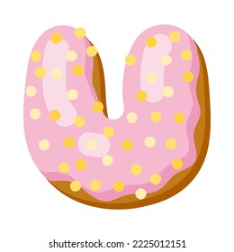 Letter u in donut font vector illustration. Design of alphabet letter from chocolate donut or cookie with icing. Food, dessert, typography concept for bakery or cafe