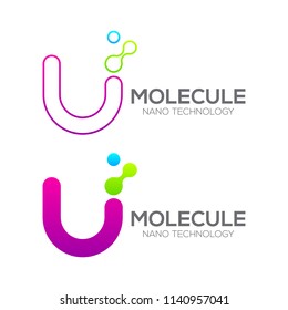 Letter U with Dot and Curve ,Circles shape connected, Molecule and Nano Technology logotype, innovation tech, Medicine, Science, Laboratory, Cosmetics