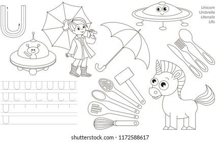 Letter U. Dot to dot educational game for kids.