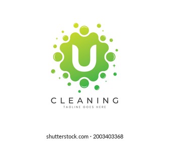 Letter U with Dots and Bubbles. Cleaning Logo Design Template