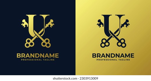 Letter U With Double Key Logo, suitable for any business related to key with U initial.