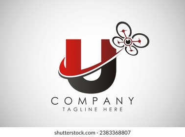 Letter U drone logo design vector template. Drone technology logo sign symbol