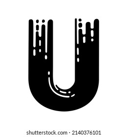 Letter U. Dry brush grunge lettering imitation. Vector design template.