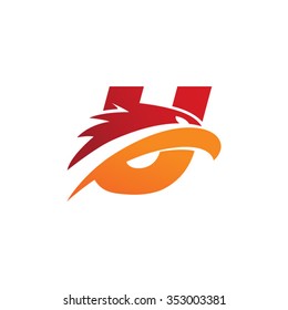 letter U eagle head red orange logo