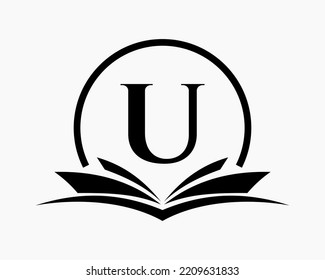 Letter U Education Logo Book Concept. Training Career Sign, University, Academy Graduation Logo Template Design