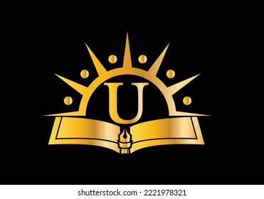Letter U With Education Logo Book Concept. Training Career Sign, University, Academy Graduation Logo Template Vector Design.