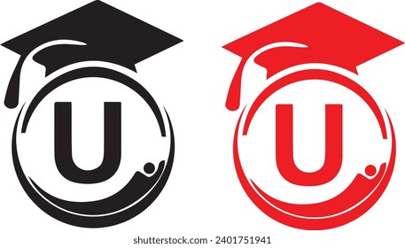 Letter U Education Logo Initial Graduation Cap Concept. Graduation logo with letter vector 