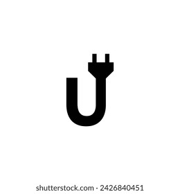 letter U electric cable geometric symbol simple logo vector