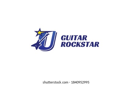 letter U electric guitar alphabet logo