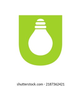 Letter U Electric Logo Combine With Electric Bulb Icon Vector Template. Light Bulb Logotype Sign Symbol