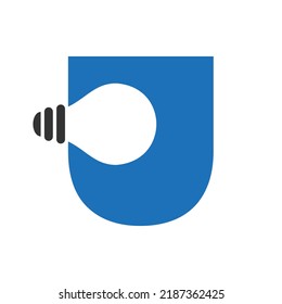 Letter U Electric Logo Combine With Electric Bulb Icon Vector Template. Light Bulb Logotype Sign Symbol