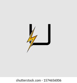 Letter U Electrical Bolt logo icon. Design concept Abstract techno thunder bolt  with letter U for corporate, technology, initial , community and more technology brand identity.