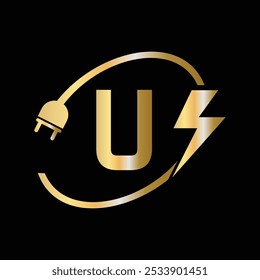 Letter U Electrical Logo Concept With Electric Plug and Power Symbol