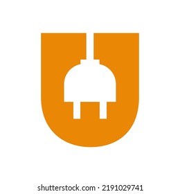 Konzept des Buchstaben U Elektro- oder Elektrologos mit elektrischer Vektorgrafik-Vorlage