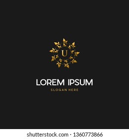 Letter U Elegance With Ring Butterfly Creative Logo