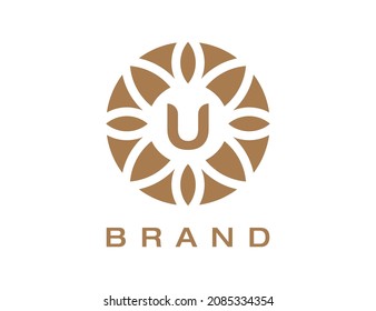 Letter U Elegant Flower Emblem Logo Vector illustrations.