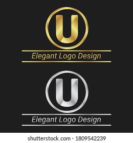 Letter U Elegant Logo. Elegant Logo Design. Silver Gold Logo Design. Luxury Design. Royal Design.