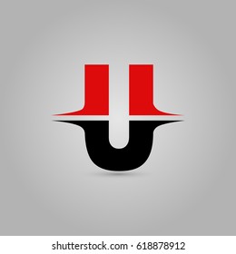 Letter U Elegant typographic red and black