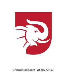 Letter U Elephant Logo Design. Minimal Elephant Symbol Vector Template