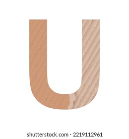 Letter U of the English alphabet, gray paper cardboard texture on white background - Vector illustration