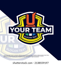 Letter U esport logo badge illustration. Champion sports league logo emblem badge graphic