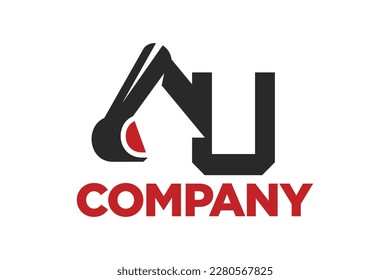 letter U with excavator concept, excavator icon, building logo template, excavator vector illustration, suitable for symbol, logo, company name, brand name, personal name, icon, identity and etc.