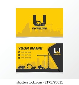 Letter U excavator logo with business card for your identity brand