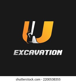 Letter U excavator logo concept template vector.