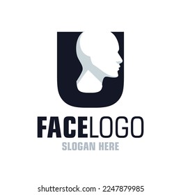 Inspiración de la plantilla de diseño del logotipo de la letra U Face, Ilustración vectorial.
