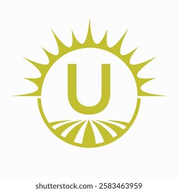 Letter U Farming and Agriculture Logo Design Vector Template