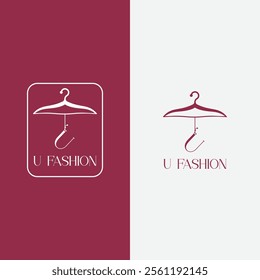 Letter U fashion logo, Hanging letter U vector Icon, boutique logo design. Initial capital U letter hanger icon
