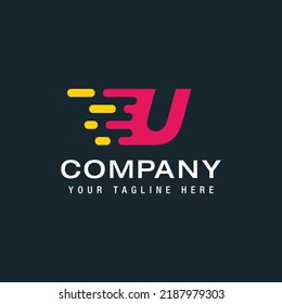 Letter U with Fast logo, Speed, Moving and Quick, Digital and Technology for your Corporate identity