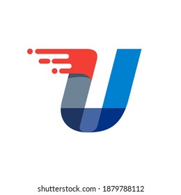 Letter U fast speed motion logo. Oblique font with red line for sportswear labels, delivery poster, racing identity, taxi cards etc.